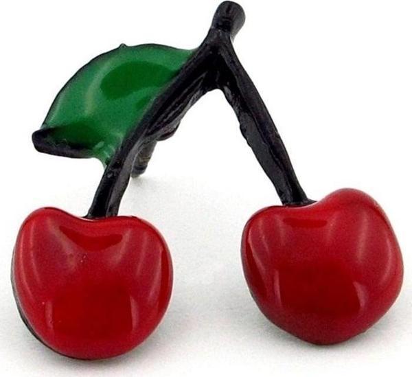 Kırmızı Çift Kiraz Yaka Çanta Süsü Metal Rozet Pin RZ144 - Image 1