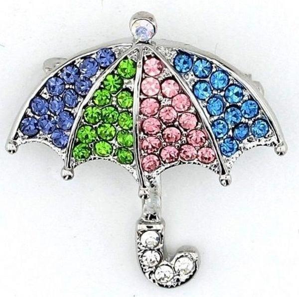 Renkli Şemsiye Parlak Zirkon Taşlı Metal Rozet Broş RZ153 - Image 1