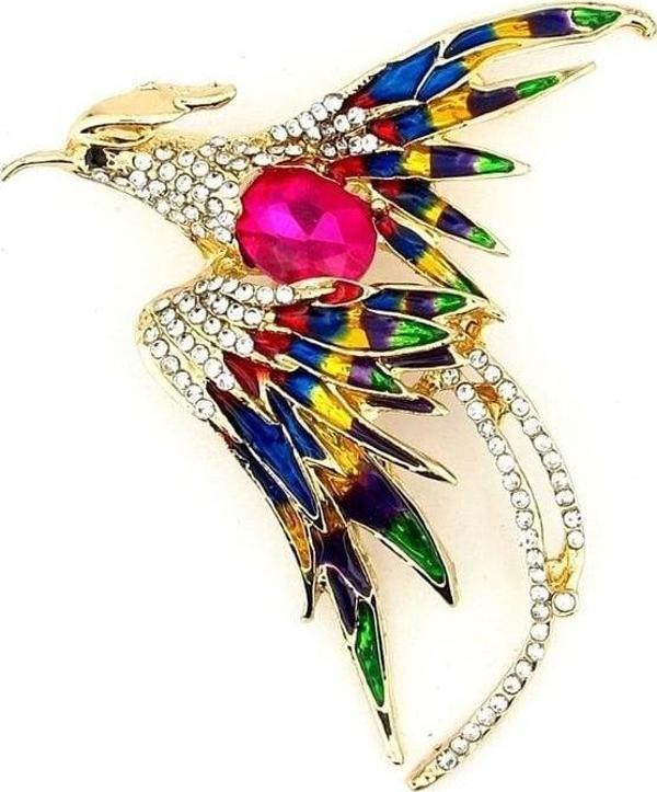 Zümrüdü Anka Kuşu Phoenix Renkli Kanatlı Zirkon Taşlı Broş RZ111 - Image 1
