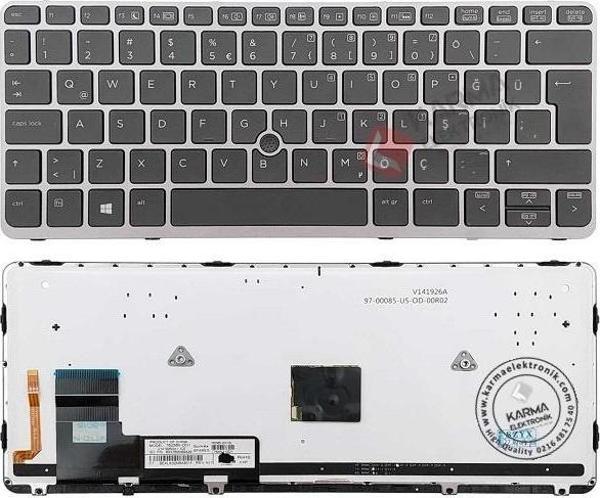 HP EliteBook 720 G1/720 G2/725 G1/725 G2 828 G1 G2 820 G1/820 G2 Klavye Siyah TR - Işıklı (Gri Çerçeveli) 762585-141 - Image 1