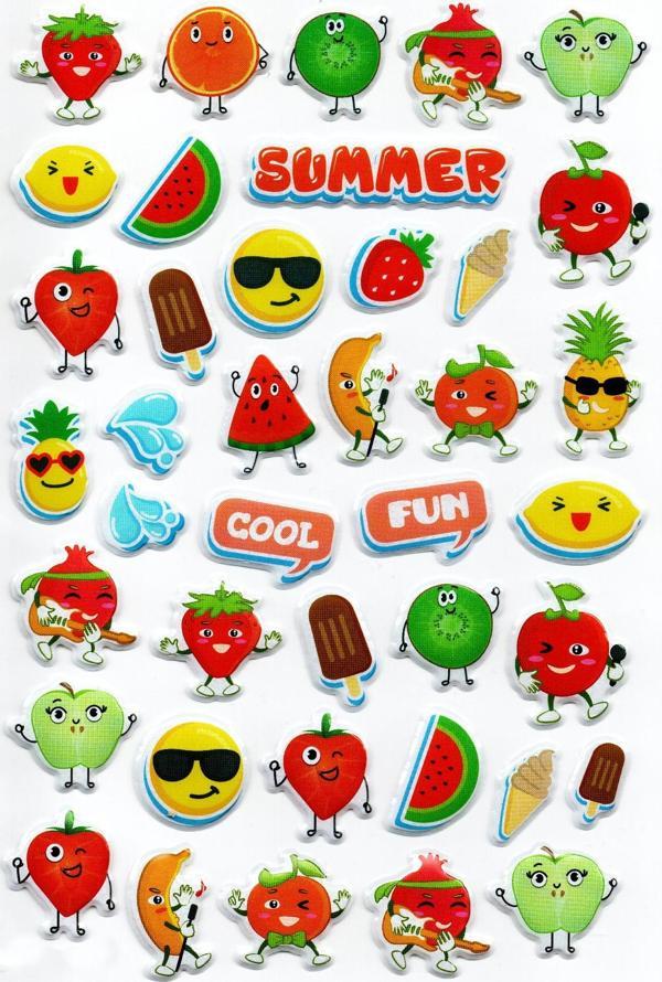 Sticker Kabartmalı A4 Boyutunda Stiker Defter, Planlayıcı Etiket, -(lim102) - Summer Yaz Meyveleri - Image 1