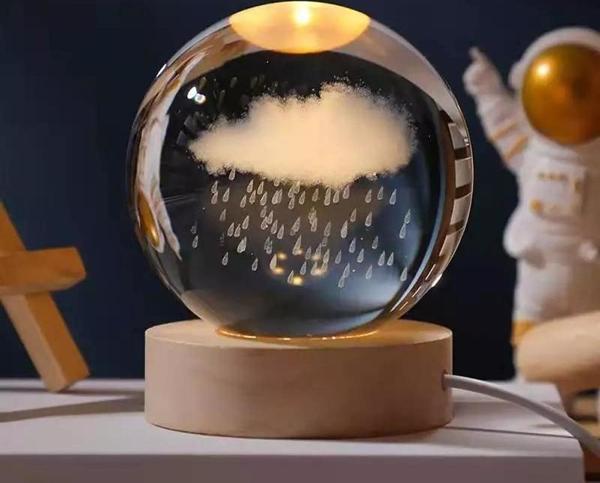 Bulut Ve Yağmur Tasarımlı Işıklı Cam Küre - Image 1