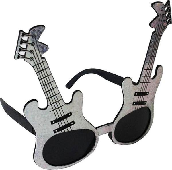 Gümüş Renk Rockn Roll Gitar Şekilli Parti Gözlüğü 15x15 cm - Image 1