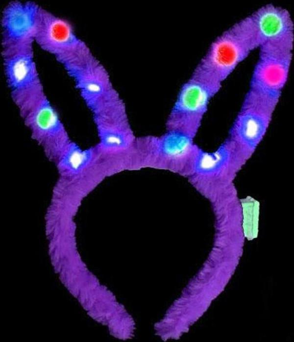 Led Işıklı Peluş Pofuduk Tavşan Kulak Tavşan Taç Lila 17X23 cm - Image 1