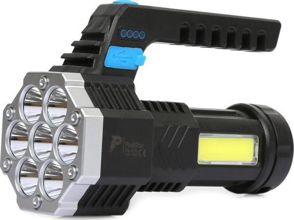 PS-3879 USB Şarj Göstergeli Şarj Edilebilir 7*XPE +COB Led El Feneri - Image 1
