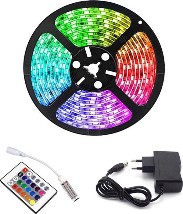 Rgb Şerit 5 Metre 16 Renkli Kumandalı Adaptörlü Çift Taraflı Bant - Image 1