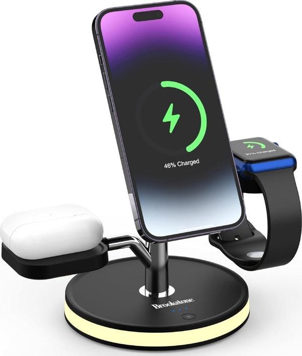Brookstone 3'Ü 1 Arada Kablosuz Hızlı Şarj İstasyonu - Manyetik Şarj Standı - Image 1