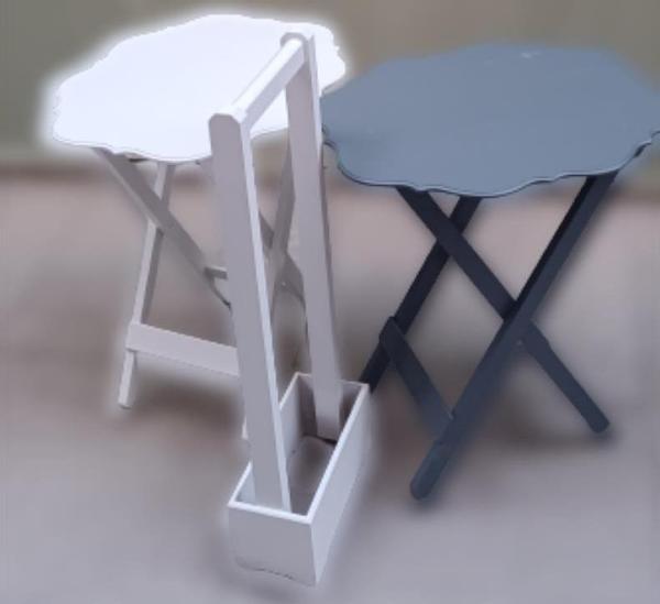 Çanta Zigon 90082 Sehpa Yonca Model 2 li Tk Ahşap MDF Beyaz Gri Renk Uyum El yapı - Image 1