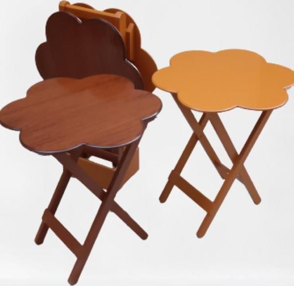 Çanta Zigon 90106 Sehpa Papatya Model Dörtlü Ahşap MDF Ceviz-Hardal Uyum El Yapım - Image 1