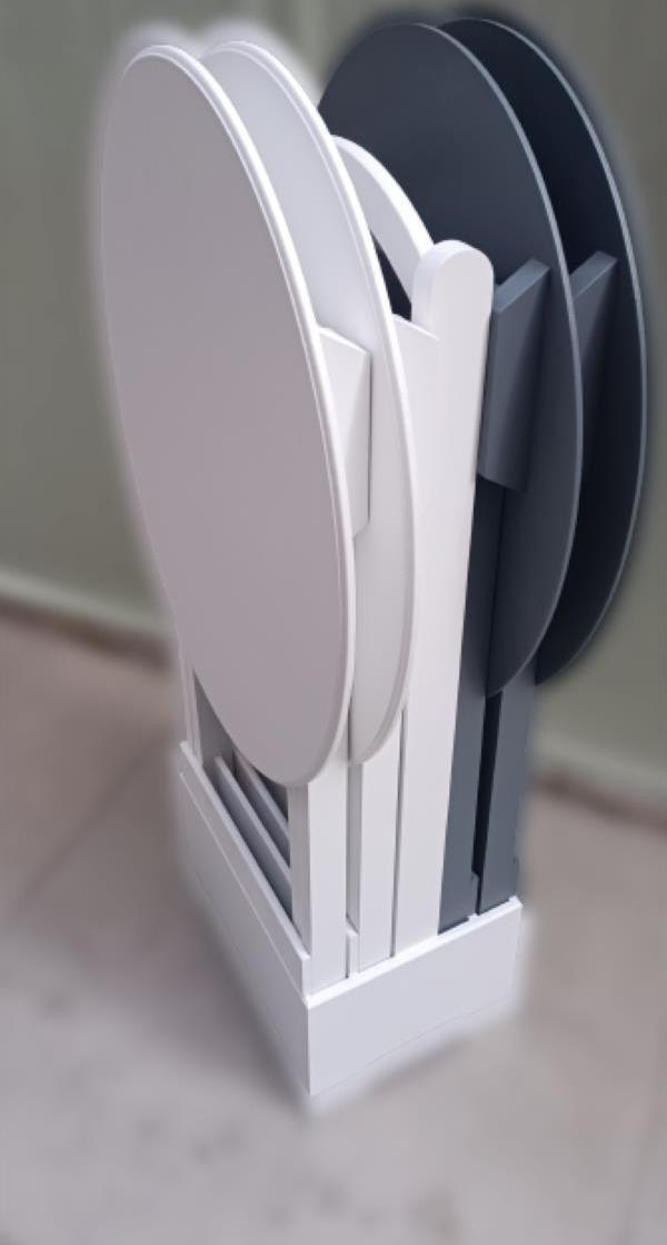 Çanta Zigon 90132 Oval Model Dörtlü Ahşap MDF Parlak Beyaz Gri Renk Uyum El Yapım - Image 1