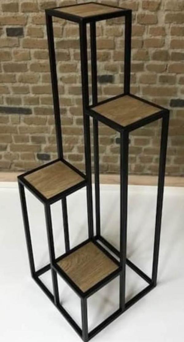 Çiçeklik Zlf 13547 Dekoratif Kule Model Metal Çelik Siyah Statik Boya Ahşap tabla - Image 1