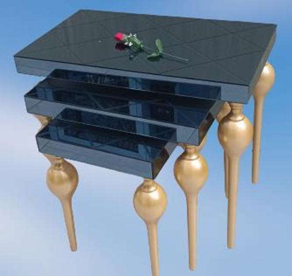 Zigon ILGZ 12620 TOMBUL Model Kayın ayak  MDF tabla gold Çizgi  Füme cam Kaplama - Image 1