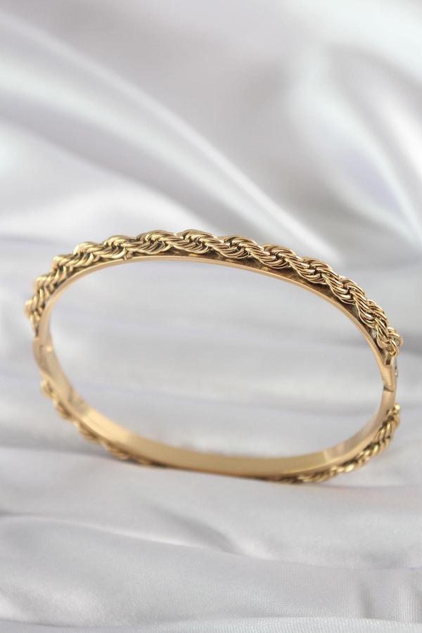 316L Çelik Gold Renk Burgu Zincir Model Kadın Kelepçe - Image 1