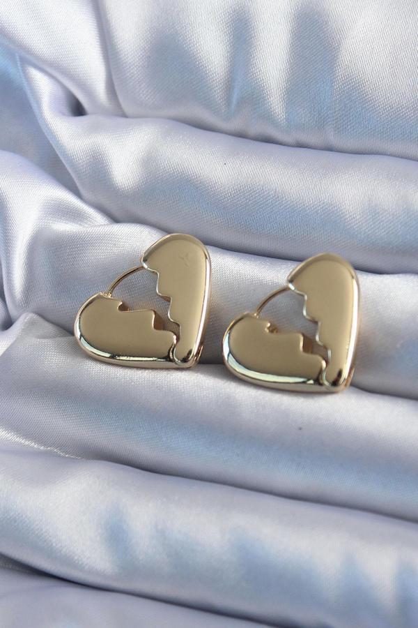 Gold Renk Kırık Kalp Model Pirinç Kadın Küpe - Image 1