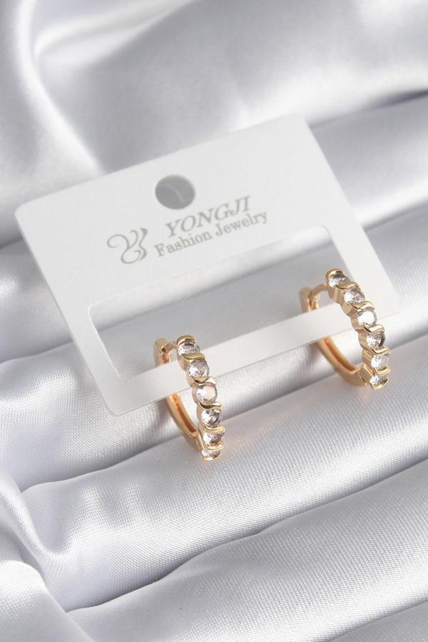Pirinç Gold Renk Zirkon Taşlı Halka Model Kadın Küpe - Image 1
