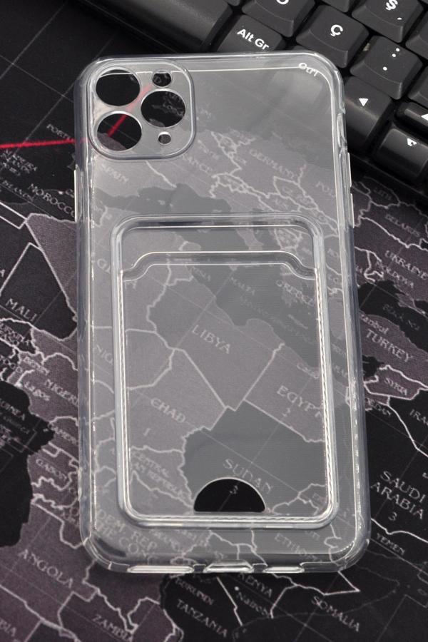 iPhone 11 Pro Max Uyumlu Kredi Kartlıklı Şeffaf Kılıf Kamera Korumalı - Image 1
