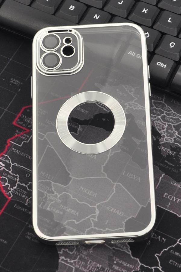iPhone 11 Uyumlu Gümüş Gri Silver Renkli Kenarlı Lazerli Şeffaf Kılıf Lens Korumalı - Image 1