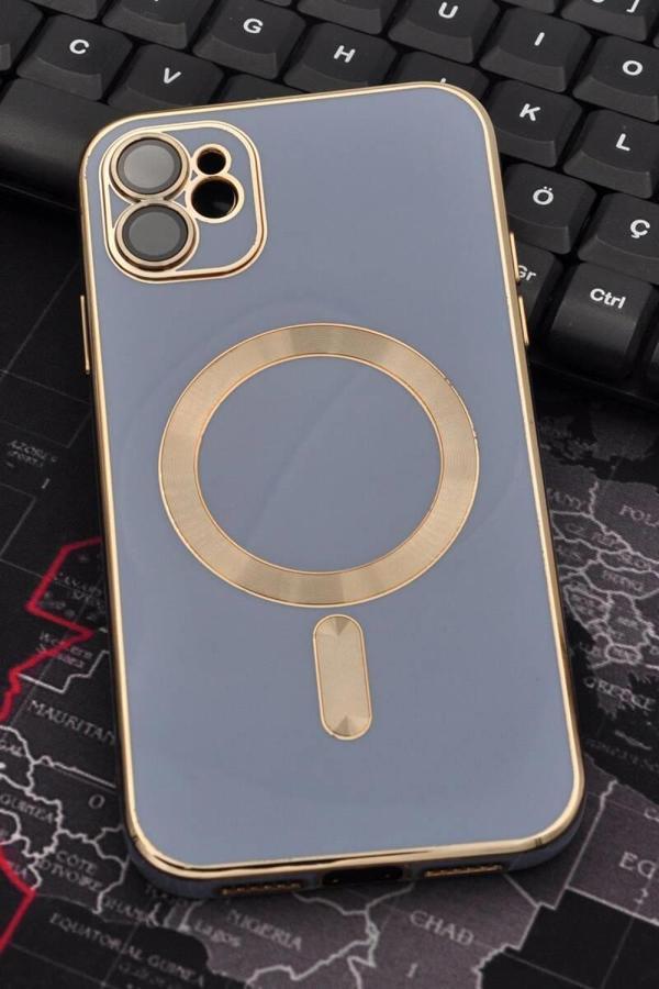 iPhone 11 Uyumlu MagSafe Özellikli Lens Korumalı Lazerli Renkli Kılıf Mavi - Image 1
