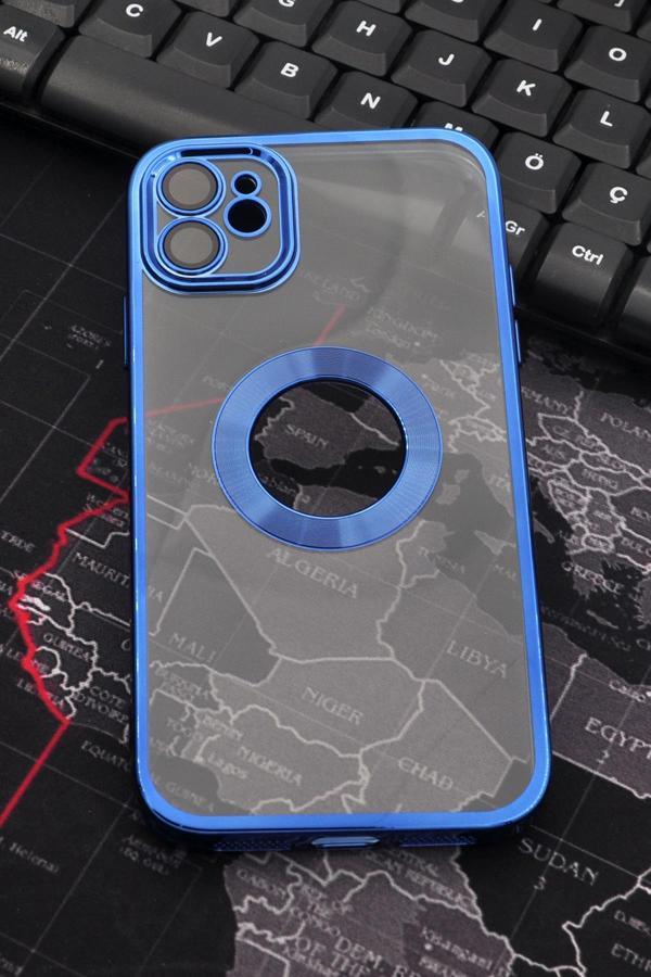 iPhone 11 Uyumlu Saks Mavi Renkli Kenarlı Lazerli Şeffaf Kılıf Lens Korumalı - Image 1