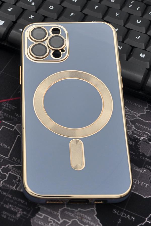 iPhone 12 Pro Uyumlu MagSafe Özellikli Lens Korumalı Renkli Kılıf Mavi - Image 1