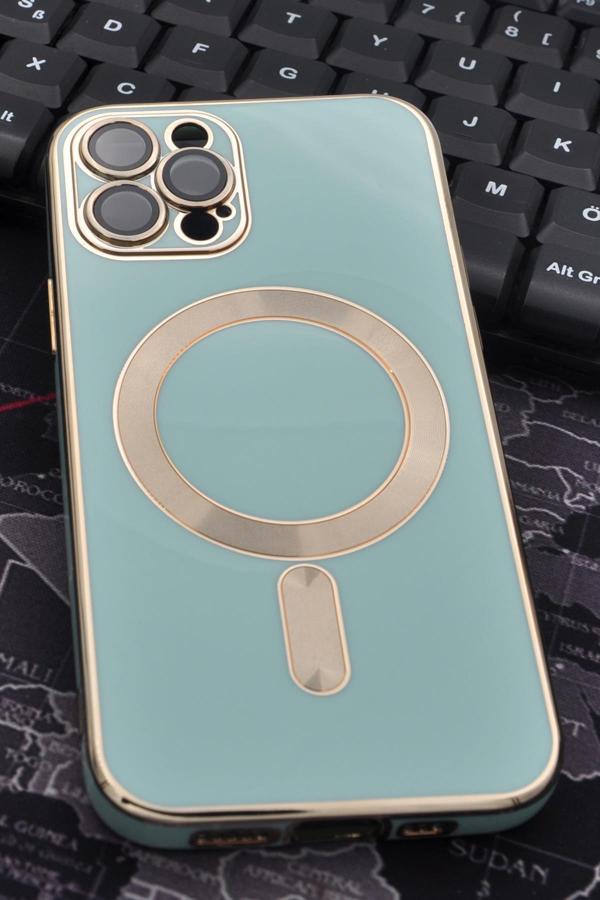 iPhone 12 Pro Uyumlu MagSafe Özellikli Lens Korumalı Renkli Kılıf Mint Yeşili - Image 1