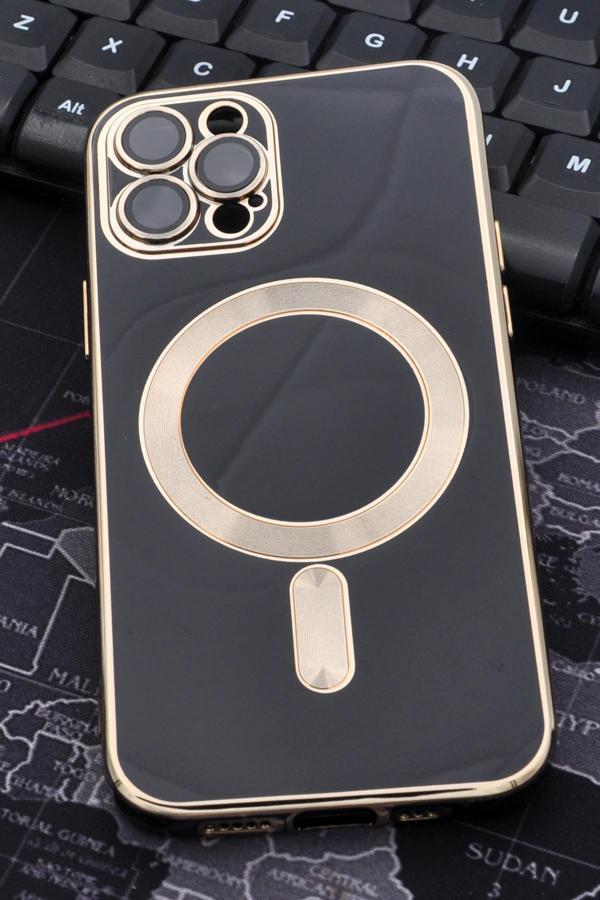 iPhone 12 Pro Uyumlu MagSafe Özellikli Lens Korumalı Renkli Kılıf Siyah - Image 1