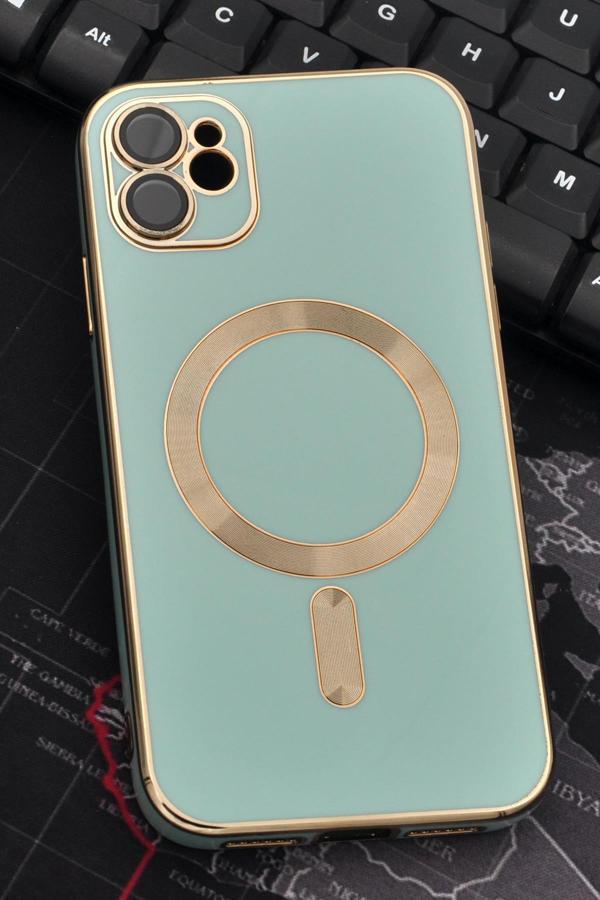 iPhone 12 Uyumlu MagSafe Özellikli Lens Korumalı Lazerli Renkli Kılıf Mint Yeşili - Image 1