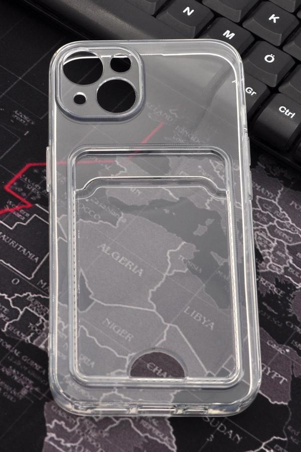 iPhone 13 Uyumlu Kredi Kartlıklı Şeffaf Kılıf Kamera Korumalı - Image 1