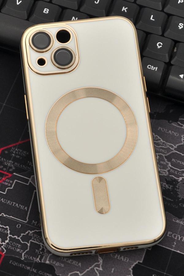 iPhone 13 Uyumlu MagSafe Özellikli Bej Renkli Lens Korumalı Kılıf  - Image 1