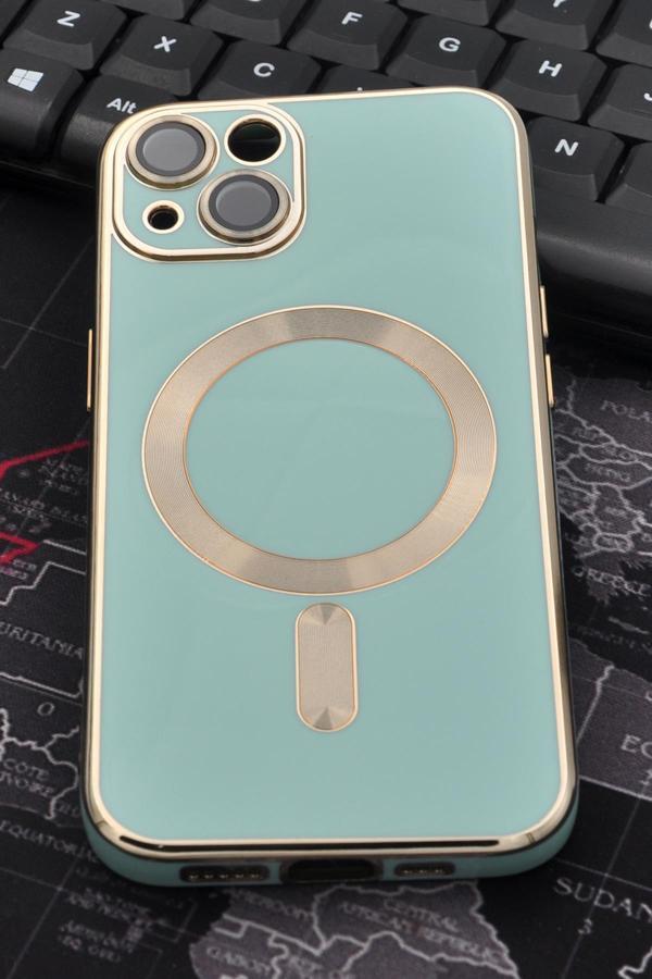 iPhone 13 Uyumlu MagSafe Özellikli Lens Korumalı Renkli Kılıf Mint Yeşili - Image 1