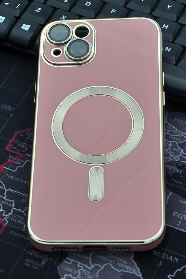 iPhone 14 Plus Uyumlu MagSafe Özellikli Lens Korumalı Renkli Kılıf Pembe - Image 1