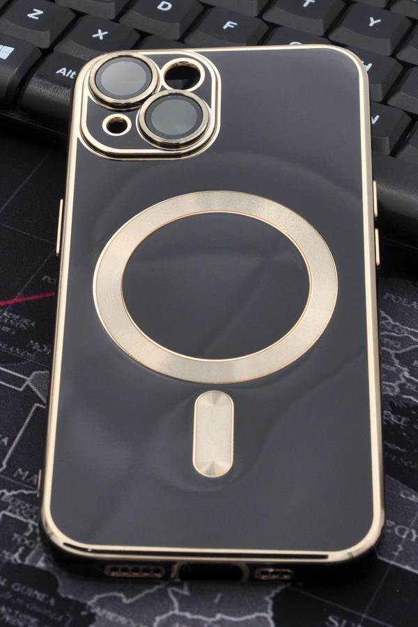 iPhone 14 Plus Uyumlu MagSafe Özellikli Lens Korumalı Renkli Kılıf Siyah - Image 1