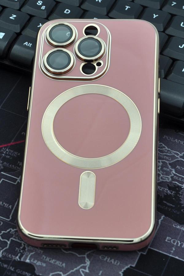 iPhone 14 Pro Max Uyumlu MagSafe Özellikli Lens Korumalı Lazerli Renkli Kılıf Pudra Pembe - Image 1