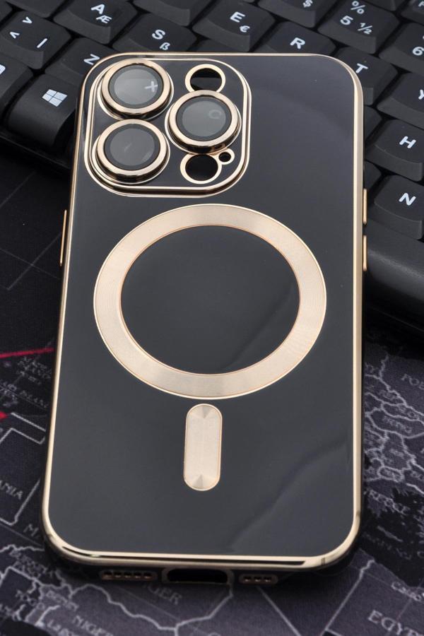iPhone 14 Pro Max Uyumlu MagSafe Özellikli Lens Korumalı Lazerli Renkli Kılıf Siyah - Image 1