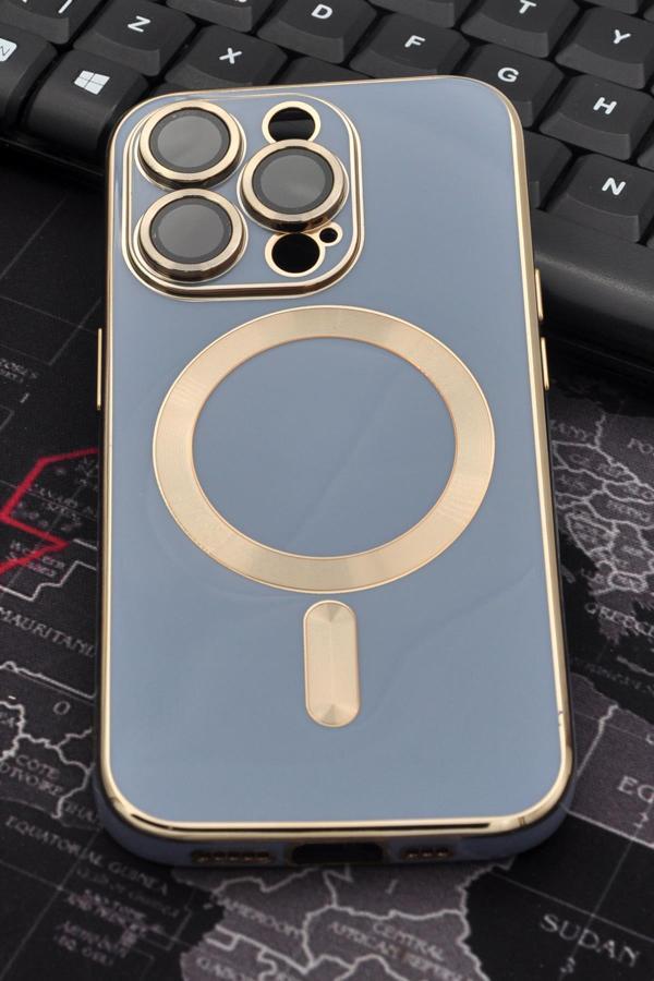 iPhone 14 Pro Uyumlu MagSafe Özellikli Lens Korumalı Lazerli Renkli Kılıf Mavi - Image 1