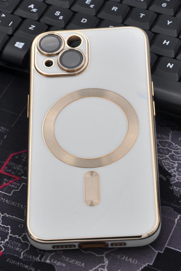iPhone 14 Uyumlu MagSafe Özellikli Lens Korumalı Renkli Kılıf Krem - Image 1