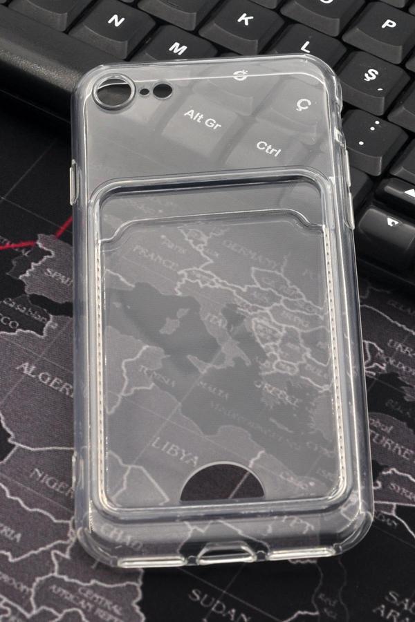 iPhone 7 / 8 Uyumlu Kredi Kartlıklı Şeffaf Kılıf Kamera Korumalı - Image 1