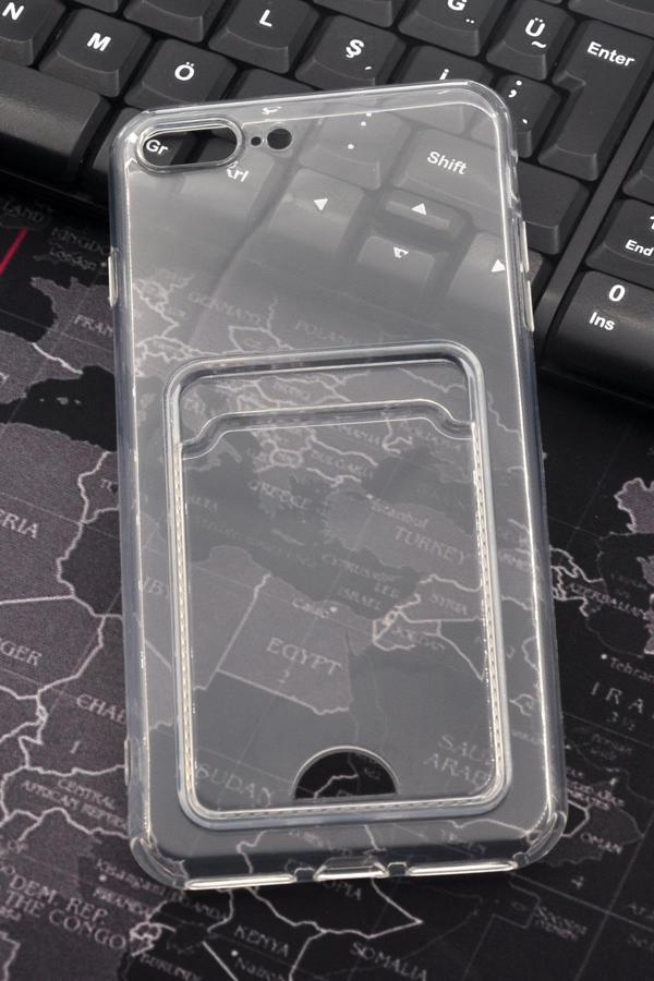 iPhone 7 Plus / 8 Plus Uyumlu Kredi Kartlıklı Şeffaf Kılıf Kamera Korumalı - Image 1