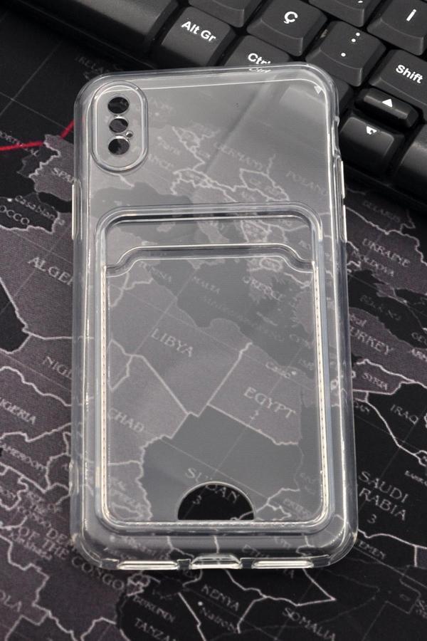 iPhone X Uyumlu Kredi Kartlıklı Şeffaf Kılıf Kamera Korumalı - Image 1