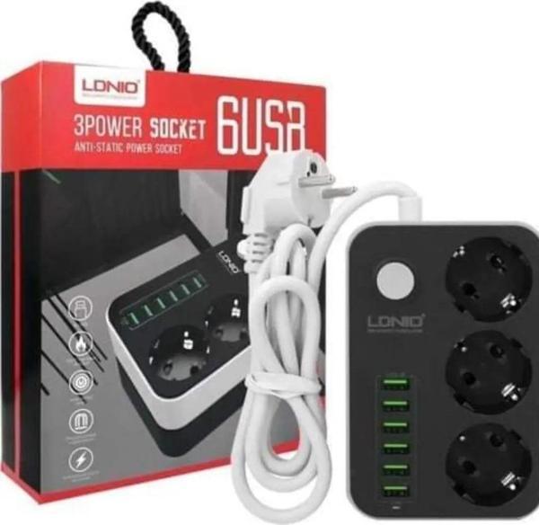 LDNIO SE3631 3lü Priz 6 Usb Coğaltici Akim Korumali Priz - Image 1