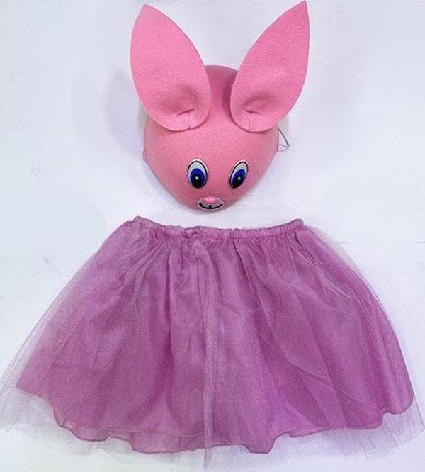 Tavşan Kostümü Pembe - 23 Nisan Tavşan Şapka ve Tütü Etek Seti 2 Parça - Image 1