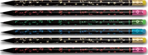Faber-Castell Party Silgili Yuvarlak Siyah Gövdeli Ahşap HB Kurşun Kalem - 6 Adet - Image 1