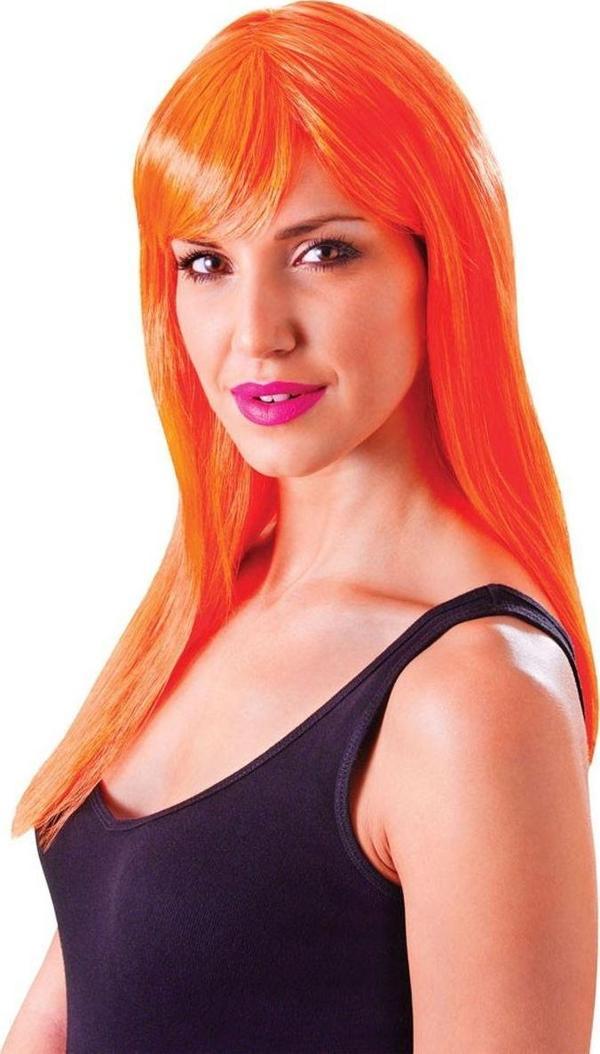 Turuncu Renk Uzun Düz Parti Peruğu - Image 1