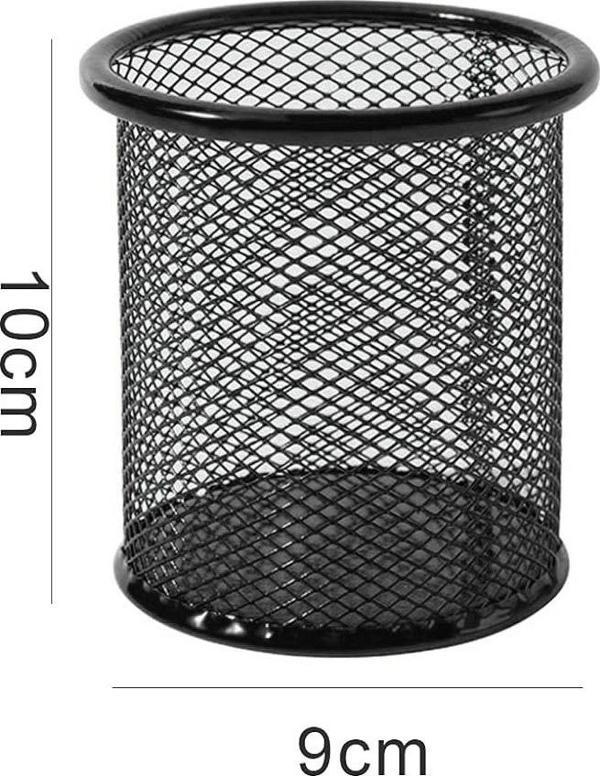 Metal Perfore Kalemlik Örgü Yuvarlak Kalemlik Kutu Masaüstü Tel Kalemlik - Siyah - Image 1