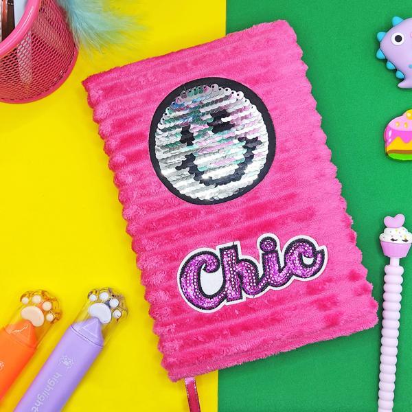Peluş Pullu Not Defteri (20X13 cm) , 60 Yaprak, Gülenyüz - Pembe - Image 1