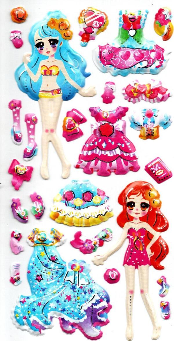 Sticker Kabartmalı Stiker Defter, Planlayıcı Etiket (limlra-020) - 17X9 cm - Giydirme Kız Mavi - Image 1