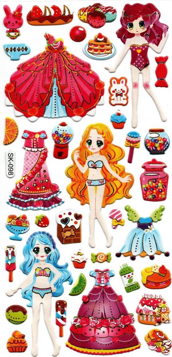 Sticker Kabartmalı Stiker Defter, Planlayıcı Etiket (sk098) 9x18 cm- Prenses Kız Giydirme - Image 1
