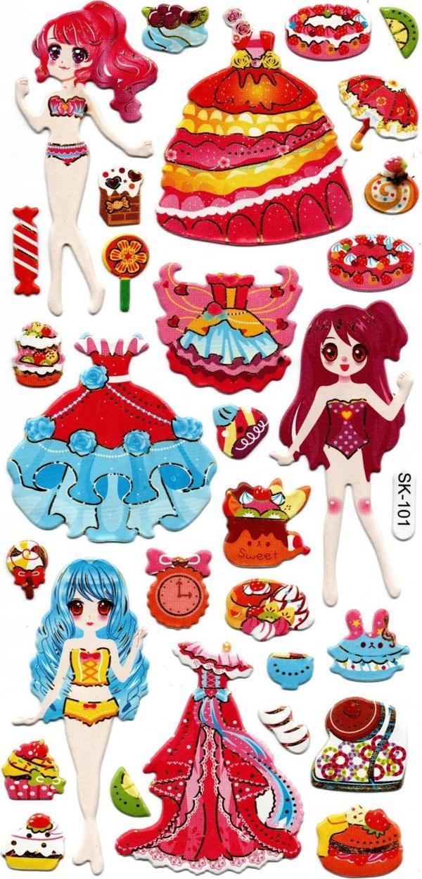 Sticker Kabartmalı Stiker Defter, Planlayıcı Etiket (sk101) 9x18 cm- Kız Giydirme - Image 1