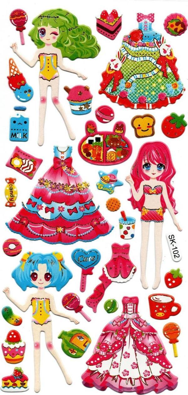 Sticker Kabartmalı Stiker Defter, Planlayıcı Etiket (sk102) 9x18 cm- Kız Giydirme - Image 1