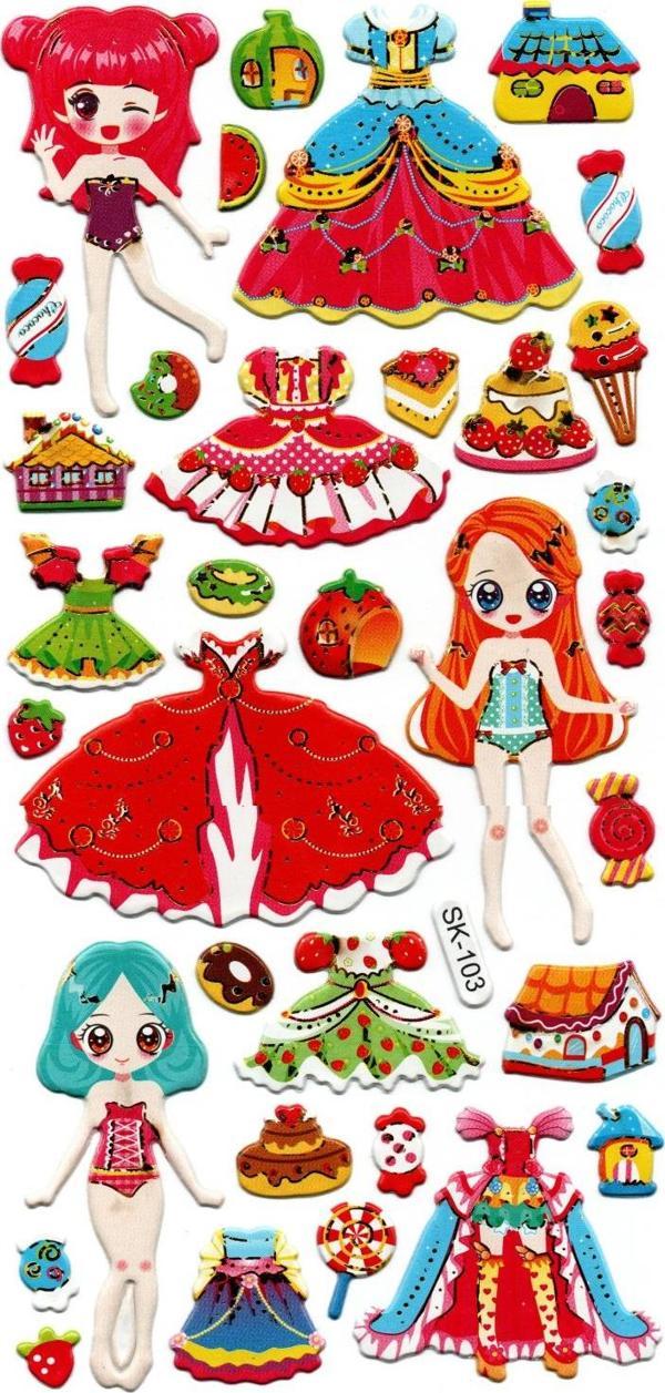 Sticker Kabartmalı Stiker Defter, Planlayıcı Etiket (sk103) 9x18 cm- Prenses Kız Giydirme - Image 1